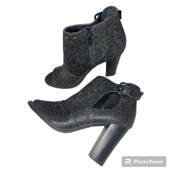 SIMPLY VERA WANG | Womens Black Side Zip Open Toe Ankle Boots, Size 6 - Picture 1 of 7